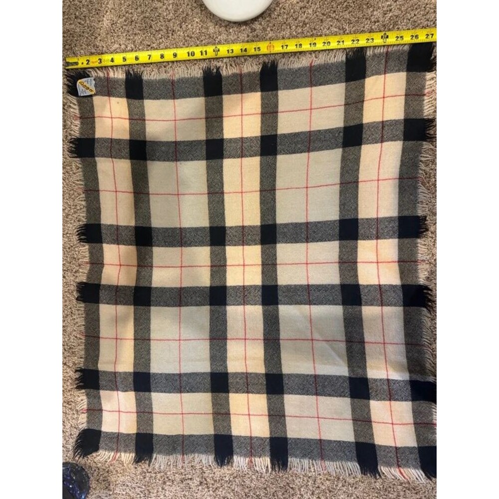 Vintage Rego 100% Wool Plaid Square Scarf Fringe 26x26